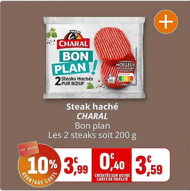 Steak haché CHARAL Bon plan Les 2 steaks soit 200 g