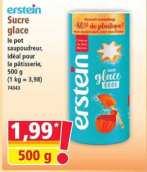 Sucre glace le pot saupoudreur, idéal pour la pâtisserie, 500 g (1 kg = 3,98)
