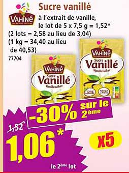Sucre vanillé à l'extrait de vanille, le lot de 5 x 7,5 g = 1,52*