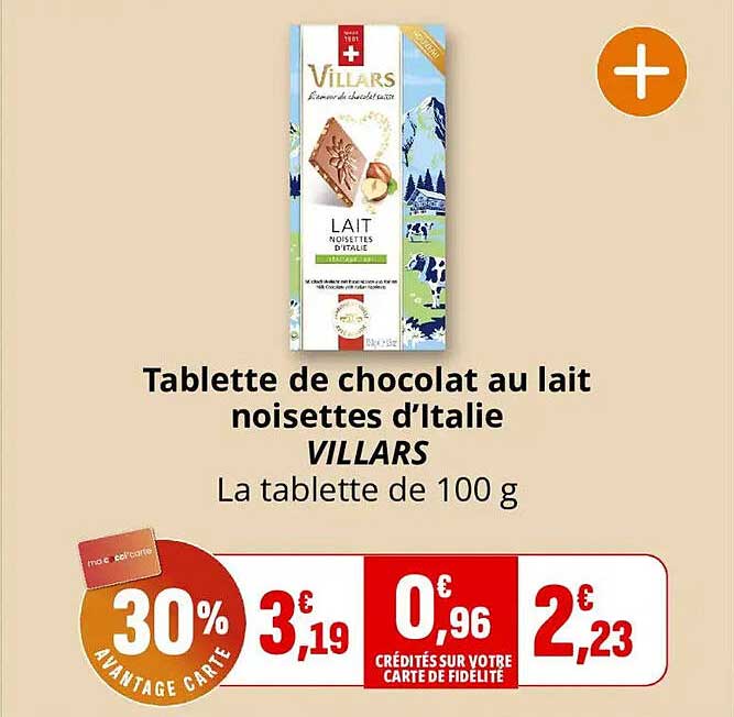 Tablette de chocolat au lait noisettes d’Italie VILLARS