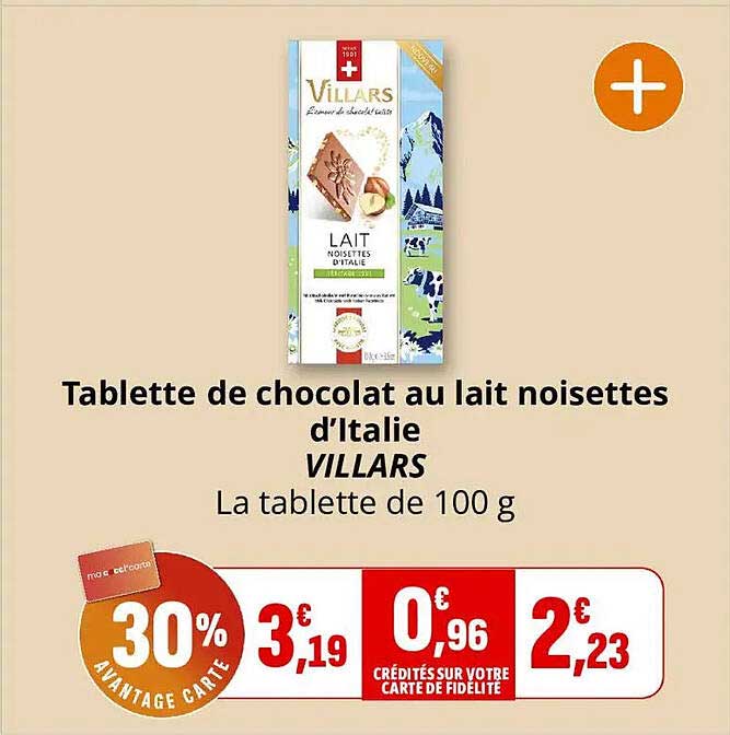 Tablette de chocolat au lait noisettes d’Italie VILLARS