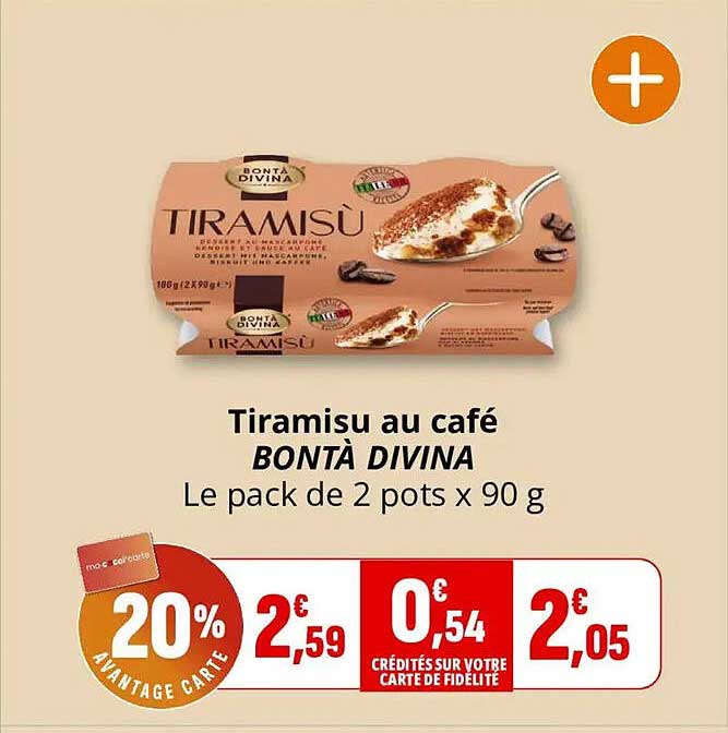 Tiramisu au café BONTÀ DIVINA Le pack de 2 pots x 90 g