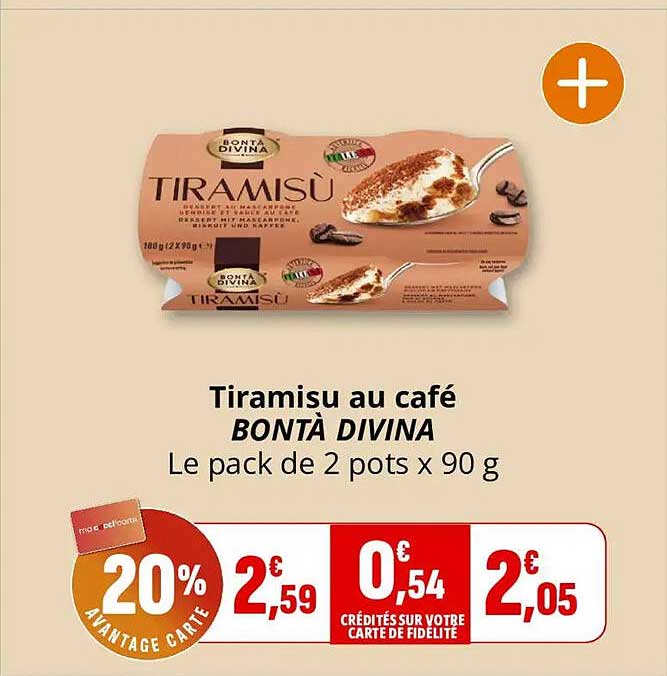 Tiramisu au café BONTÀ DIVINA Le pack de 2 pots x 90 g