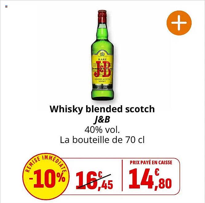 Whisky blended scotch J&B 40% vol. La bouteille de 70 cl