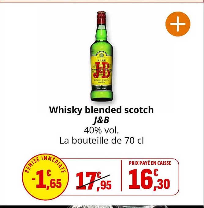 Whisky blended scotch J&B 40% vol. La bouteille de 70 cl