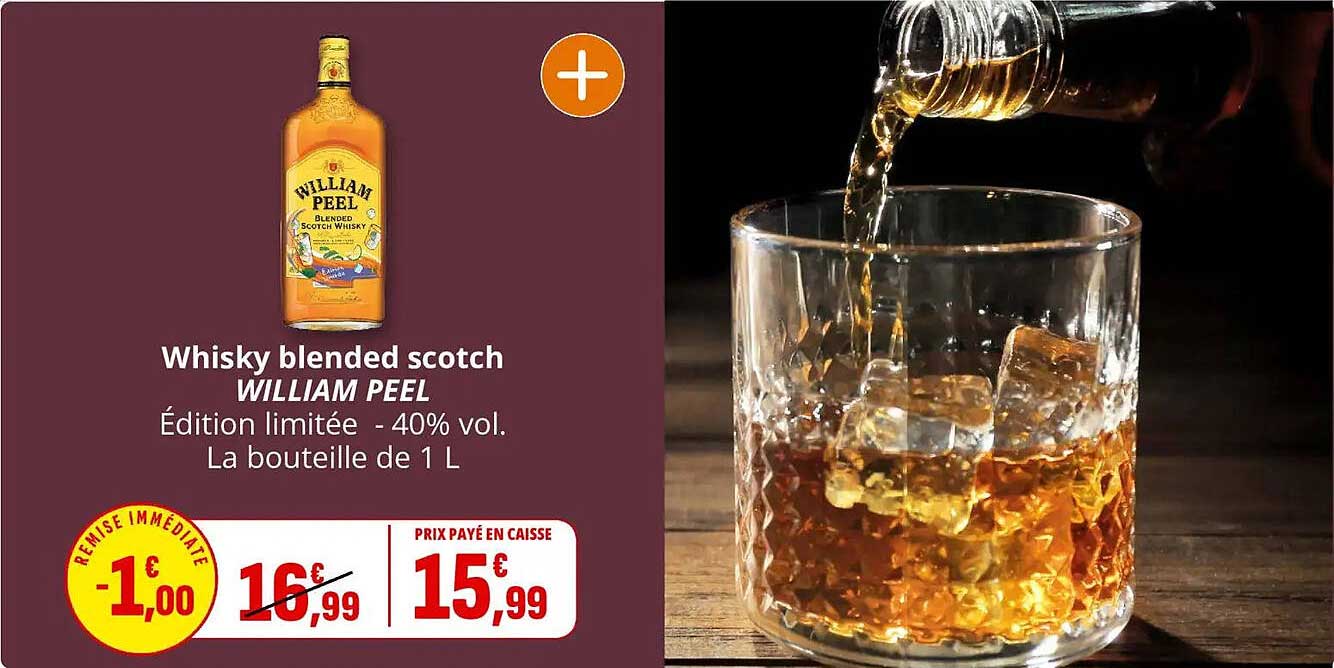 Whisky blended scotch WILLIAM PEEL Édition limitée - 40% vol. La bouteille de 1 L
