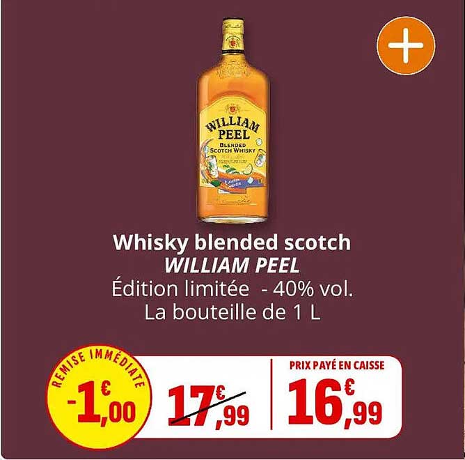 Whisky blended scotch WILLIAM PEEL Édition limitée - 40% vol. La bouteille de 1 L