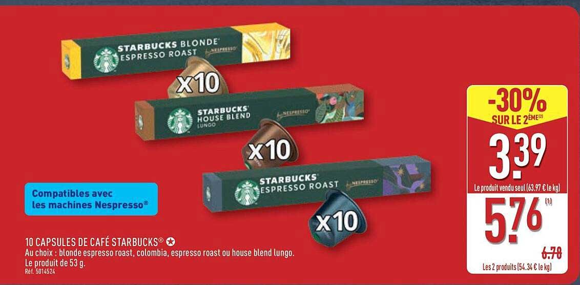 10 CAPSULES DE CAFÉ STARBUCKS®