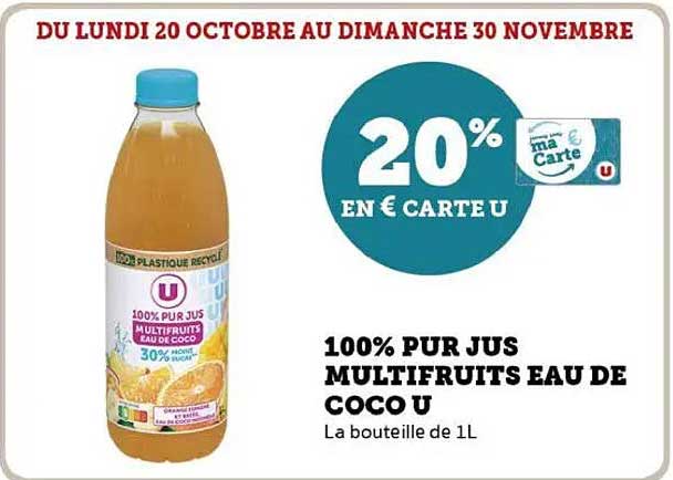 100% PUR JUS MULTIFRUIT EAU DE COCO U