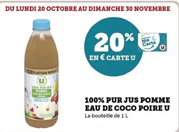 100% PUR JUS POMME EAU DE COCO POIRE U