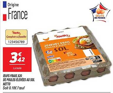 20 Oeufs frais de poules élevées au sol
