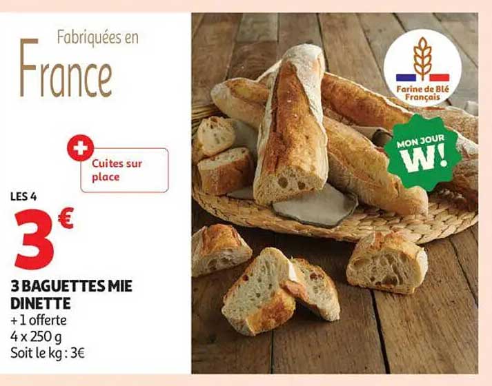 3 BAGUETTES MIE DINETTE + 1 offerte