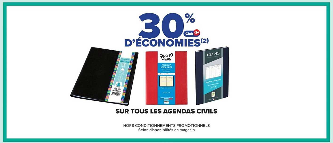 30% d’économies sur tous les agendas civils