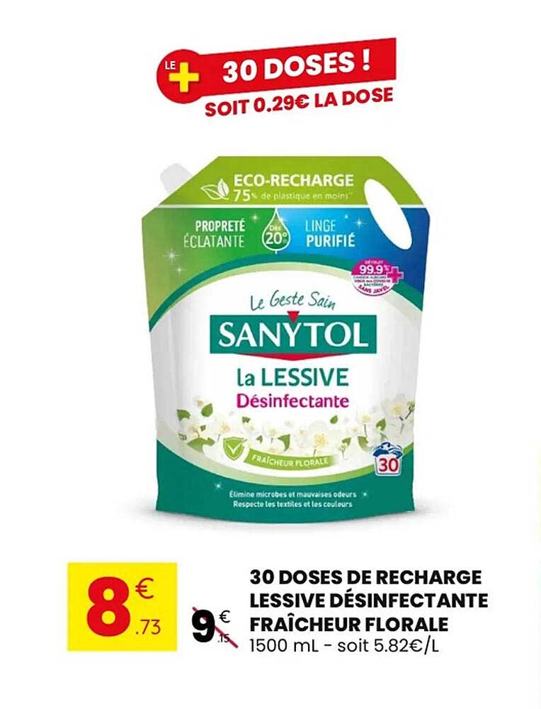 30 DOSES DE RECHARGE LESSIVE DÉSINFEKTANTE FRAÎCHEUR FLORALE