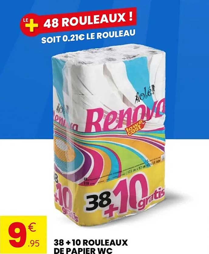 38 + 10 ROULEAUX DE PAPIER WC