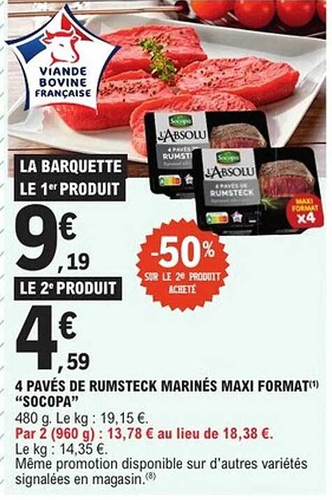 4 PAVÉS DE RUMSTECK MARINÉS MAXI FORMAT SOCOPA