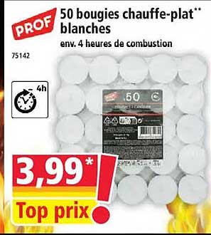 50 bougies chauffe-plat** blanches