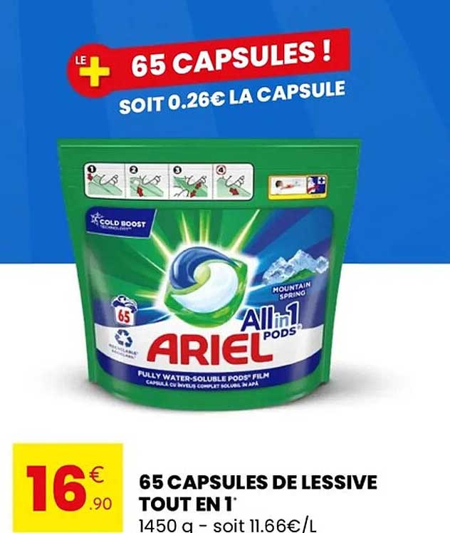 65 CAPSULES DE LESSIVE TOUT EN 1