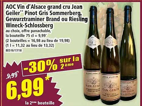 AOC Vin d'Alsace grand cru Jean Geiler* Pinot Gris Sommerberg, Gewurztraminer Brand ou Riesling Wineck-Schlossberg