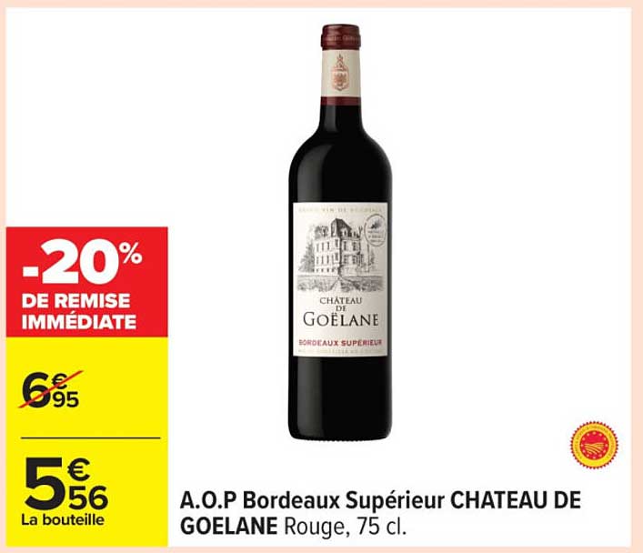 A.O.P Bordeaux Supérieur CHATEAU DE GOELANE Rouge, 75 cl.