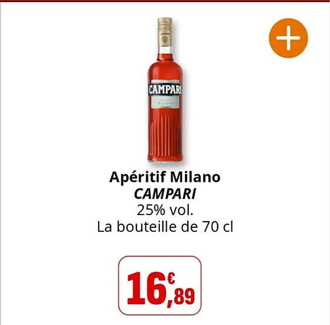 Apéritif Milano CAMPARI 25% vol. La bouteille de 70 cl