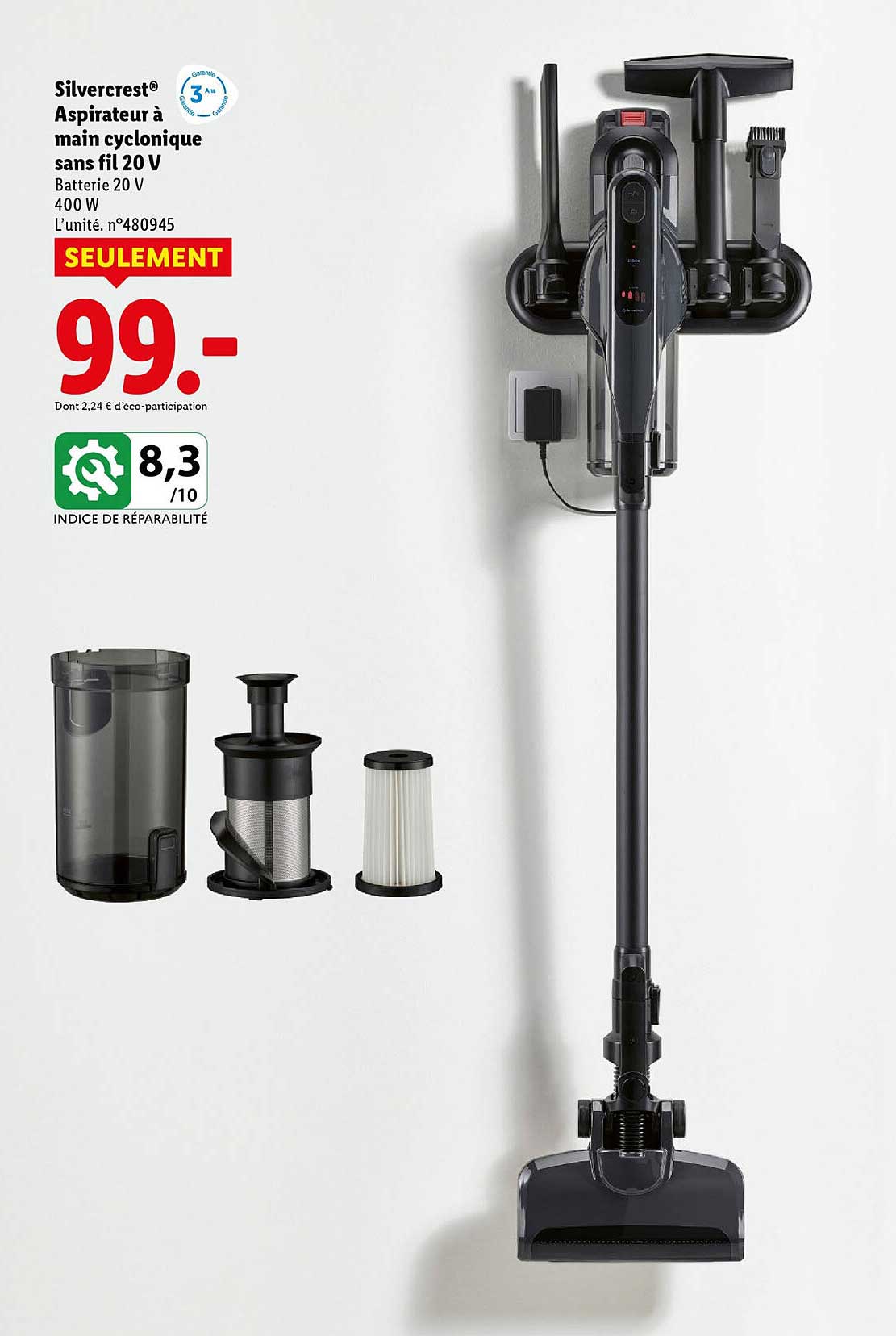 Aspirateur à main cyclonique sans fil 20 V