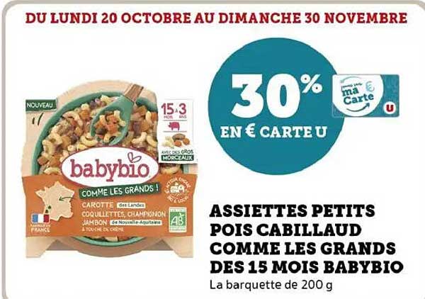 ASSIETTES PETITS POIS CABILLAUD COMME LES GRANDS DES 15 MOIS BABYBIO