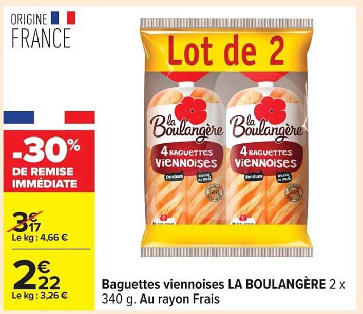 Baguettes viennoises LA BOULANGÈRE 2 x 340 g