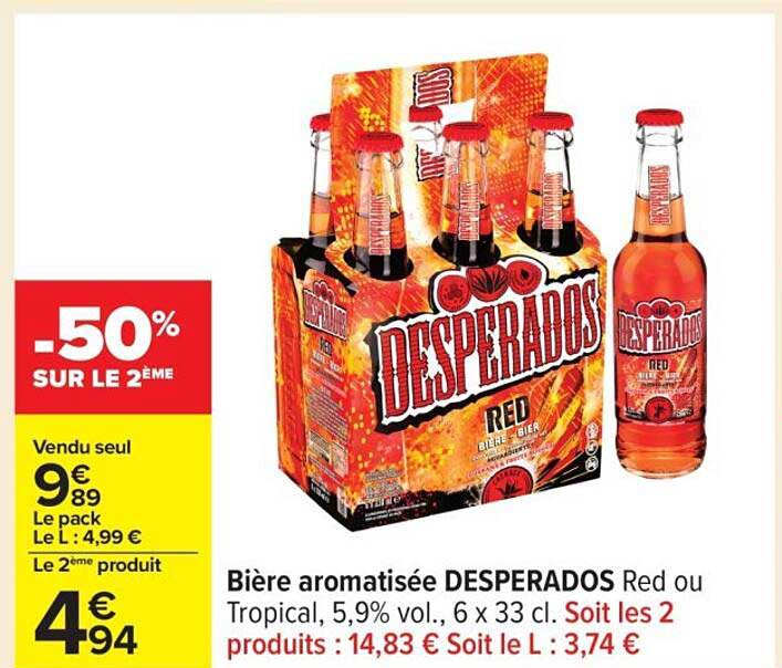 Bière aromatisée DESPERADOS Red ou Tropical