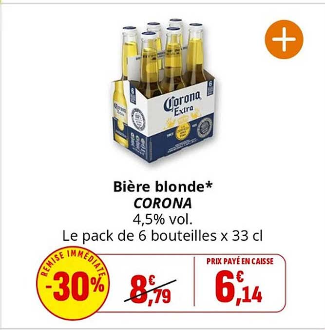 Bière blonde* CORONA 4,5% vol. Le pack de 6 bouteilles x 33 cl