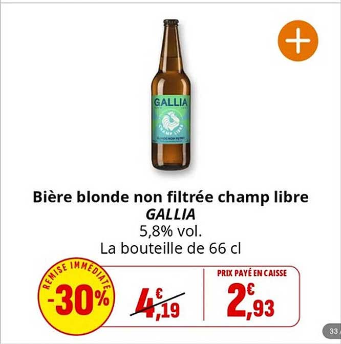 Bière blonde non filtrée champ libre GALLIA
