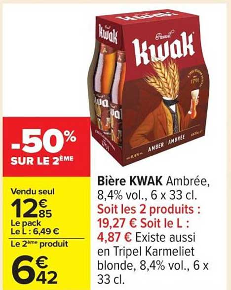 Bière KWAK Ambrée, 8,4% vol., 6 x 33 cl.