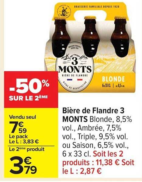 Bières de Flandre 3 MONTS -50% SUR LE 2ème