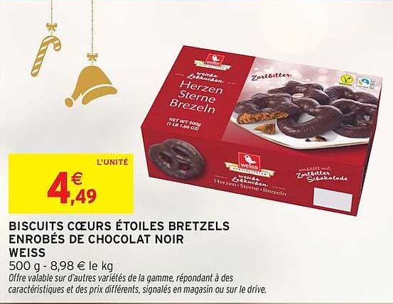 BISCUITS CŒURS ÉTOILES BRETZELS ENROBÉS DE CHOCOLAT NOIR WEISS