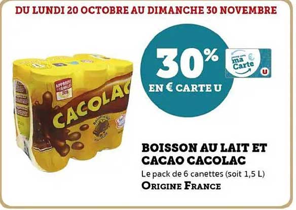 BOISSON AU LAIT ET CACAO CACOLAC