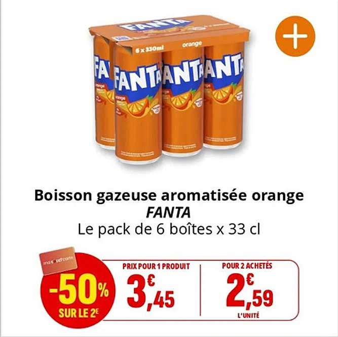 Boisson gazeuse aromatisée orange FANTA Le pack de 6 boîtes x 33 cl