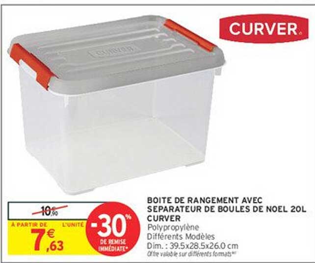BOITE DE RANGEMENT AVEC SEPARATEUR DE BOULES DE NOEL 20L CURVER