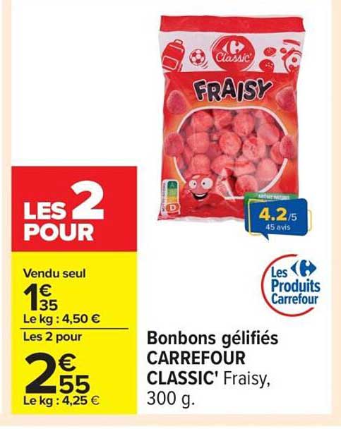 Bonbons gélifiés CARREFOUR CLASSIC' Fraisy, 300 g.