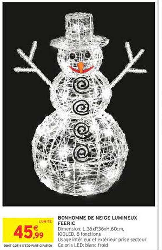 BONHOMME DE NEIGE LUMINEUX FEERIC