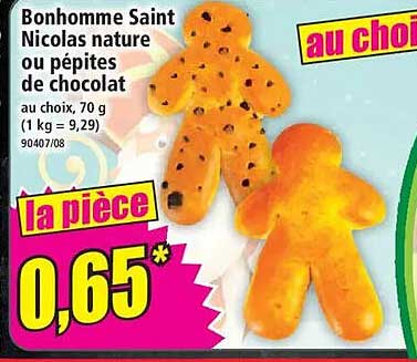 Bonhomme Saint Nicolas nature ou pépites de chocolat