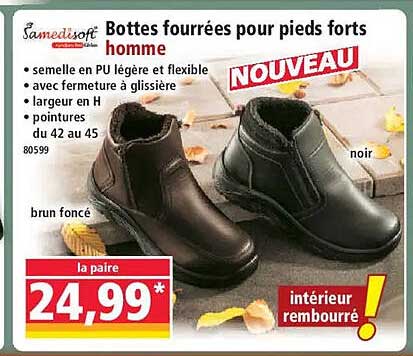 Botts fourrées pour pieds forts homme