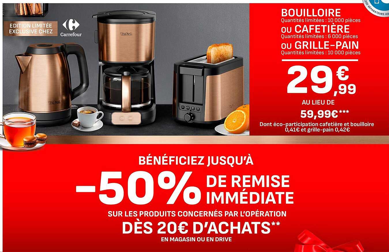 BOUILLOIRE, CAFETIÈRE ou GRILLE-PAIN à 29,99€