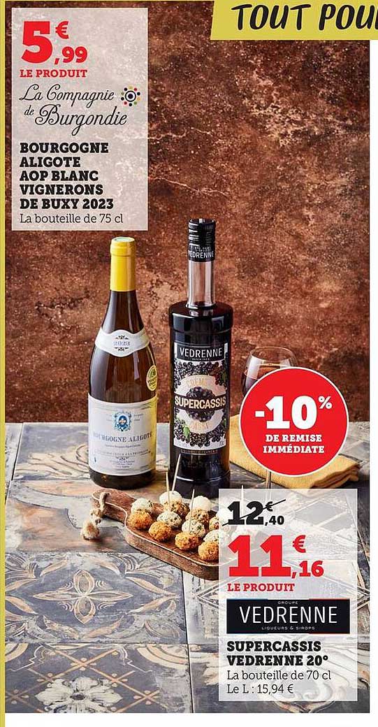 Bourgogne Aligoté AOP Blanc Vignerons de Buxy 2023 - 5,99€