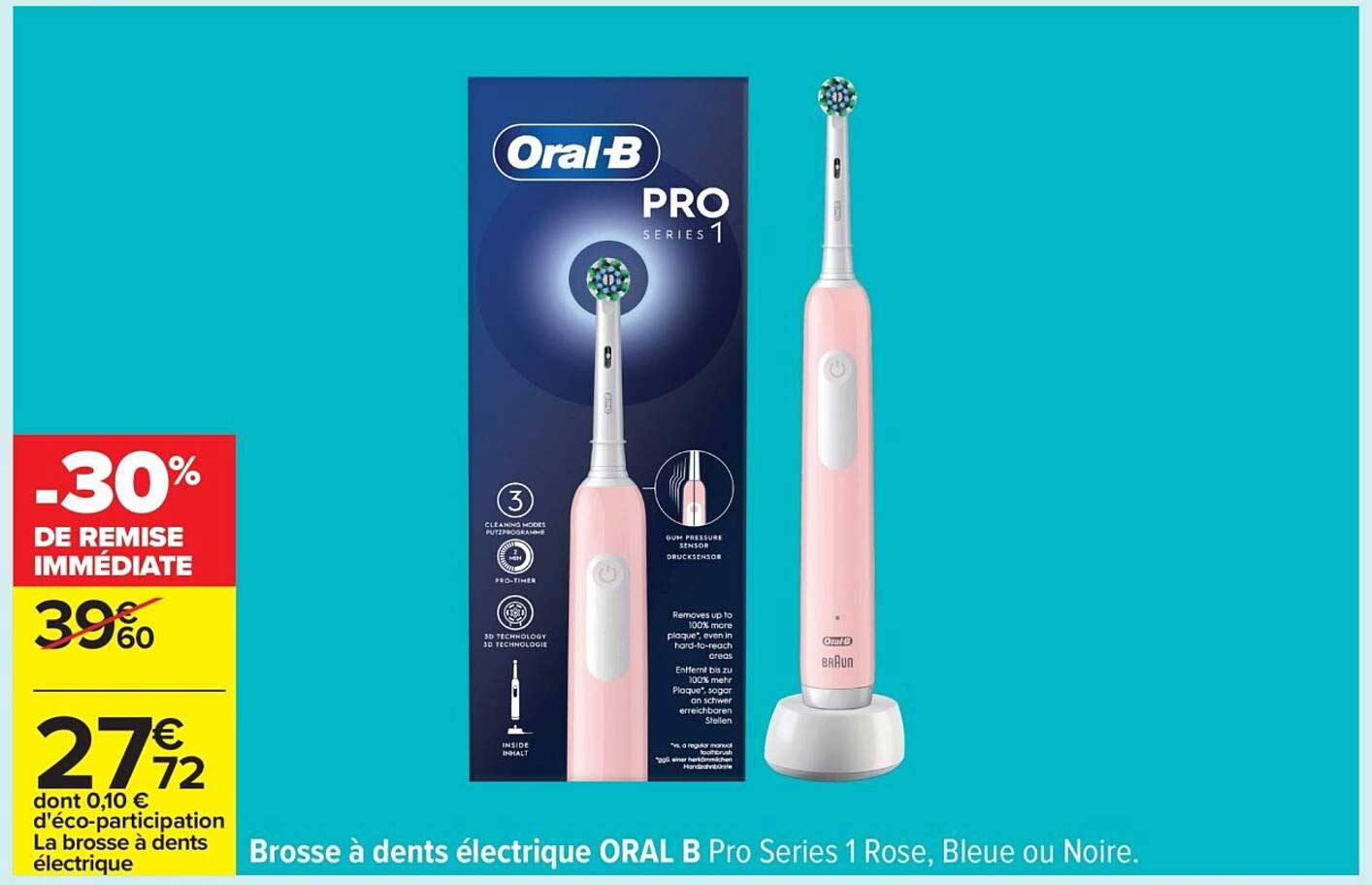 Brosse à dents électrique ORAL B Pro Series 1 Rose, Bleue ou Noire.