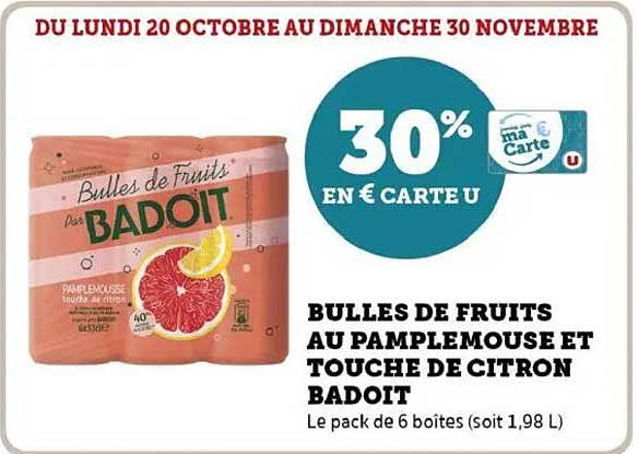 BULLES DE FRUITS AU PAMPELMOUSSE ET TOUCHE DE CITRON BADOIT