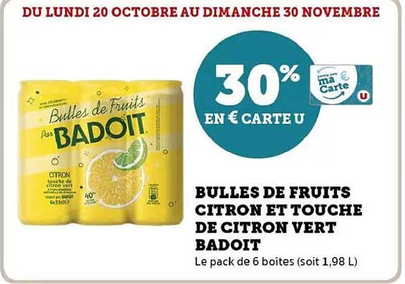 BULLES DE FRUITS CITRON ET TOUCH DE CITRON VERT BADOIT