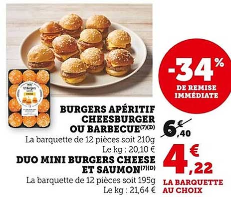 BURGERS APÉRITIF CHEESEBURGER OU BARBECUE