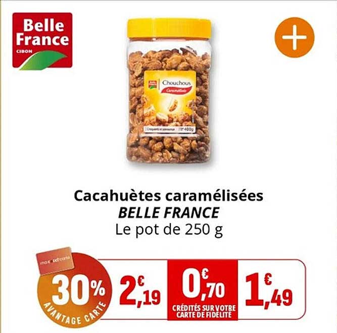 Cacahuètes caramélisées BELLE FRANCE Le pot de 250 g