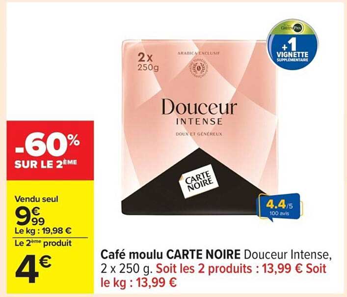 Café moulu CARTE NOIRE Douceur Intense, 2 x 250 g