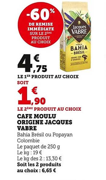 CAFE MOULU ORIGINE JACQUES VABRE